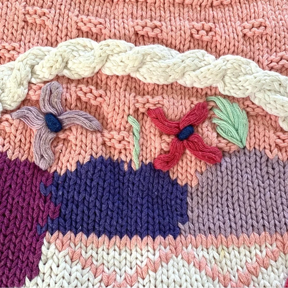 Vintage Sweater Jack Winter Hand Knit Easter Fruit Basket Sz Medium Petite Pink - Picture 6 of 12